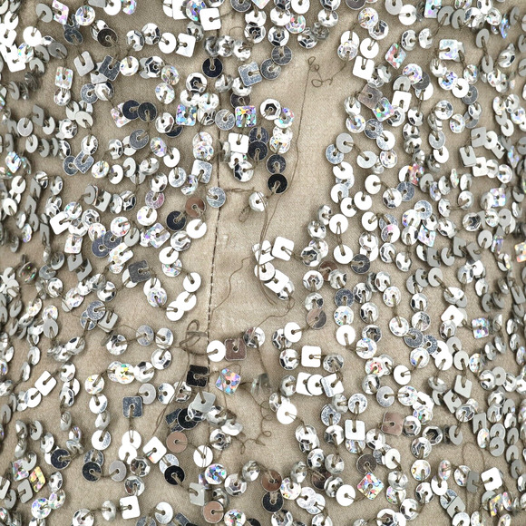 Scala Dress Womens 2 Silk Silver Sequins Off Shoulder FLAW Some sequins missing - Picture 5 of 16